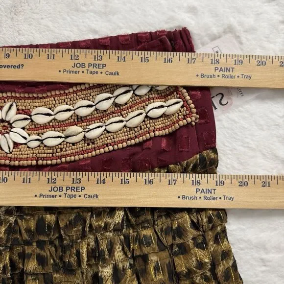 Sandy Starkman Multi-Color Patterned Maxi Skirt Tiered Beaded Shells Size M Boho